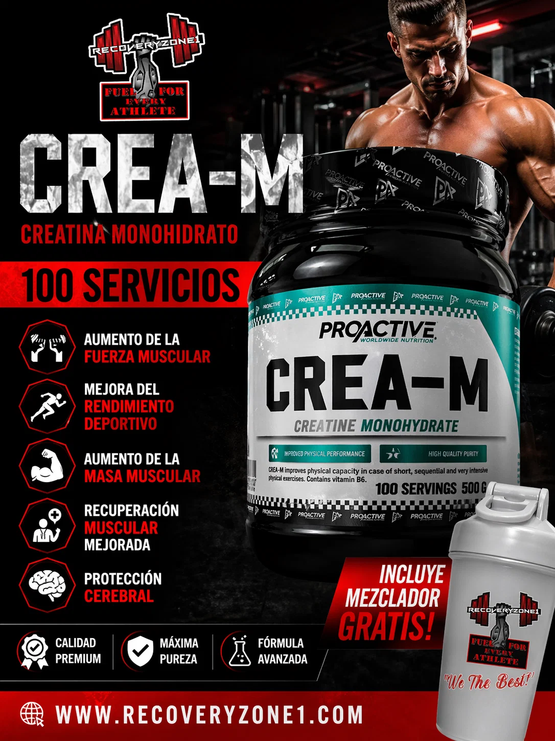 Proactive Crea-M (Creatina Monohidratada).